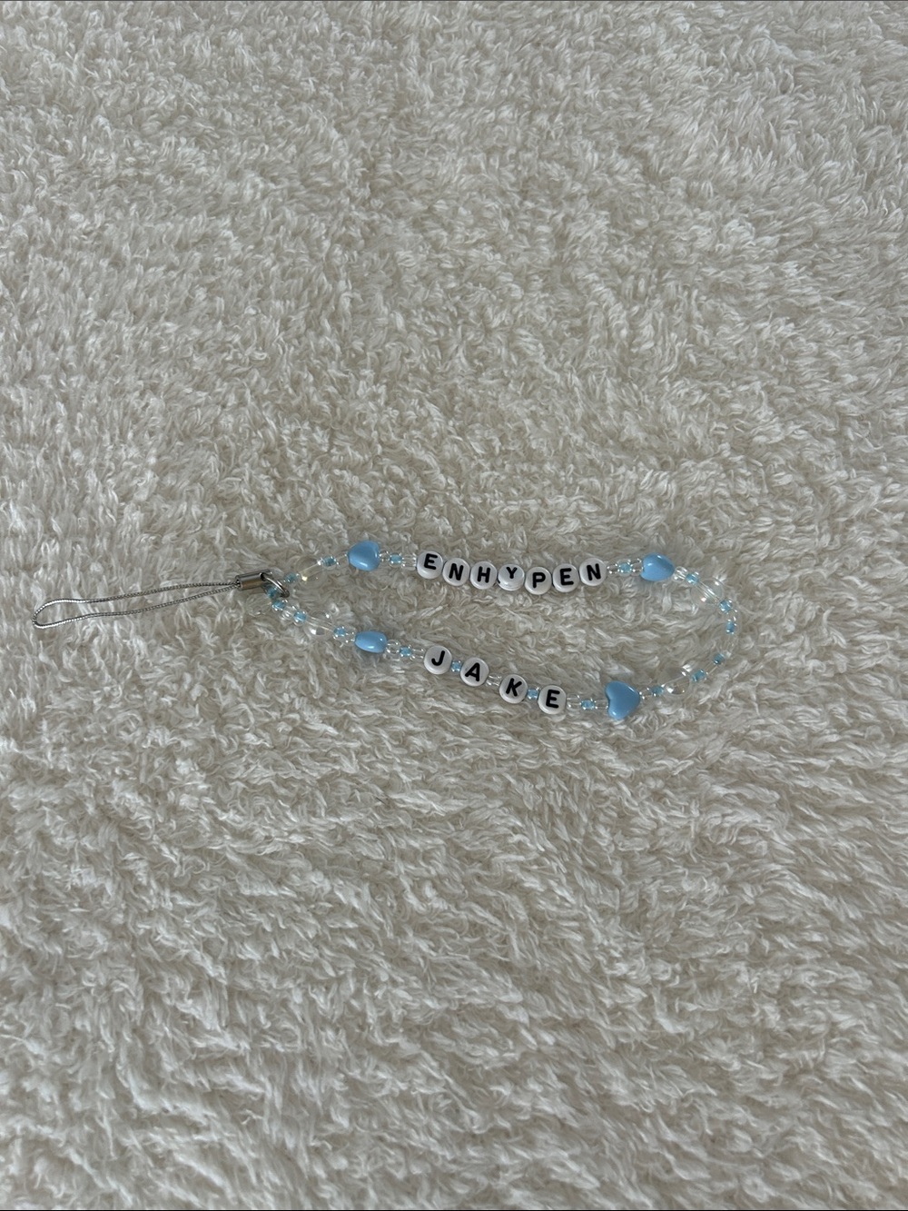 Custom Beaded Phone Charm with ENHYPEN & JAKE Letter Beads - Light Blue